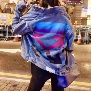 Off white distressed printed denim